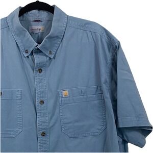 Carhartt Loose Fit Midweight Short Sleeve Blue Canvas Workwear‎ Shirt Sz 2XL